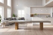 Betontisch mit Holzbeinen in Luxushaus