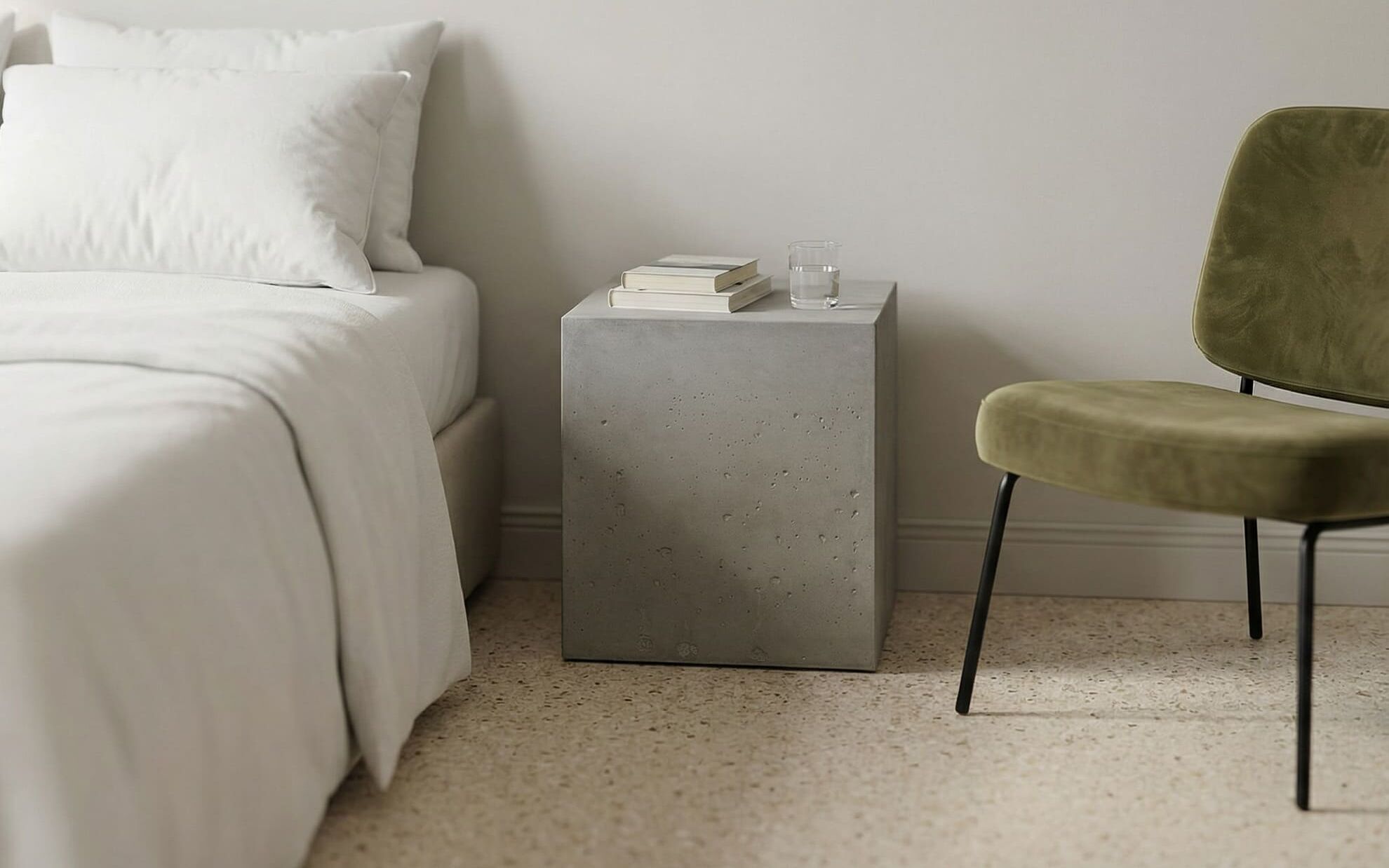 Betonhocker Block im Schlafzimmer