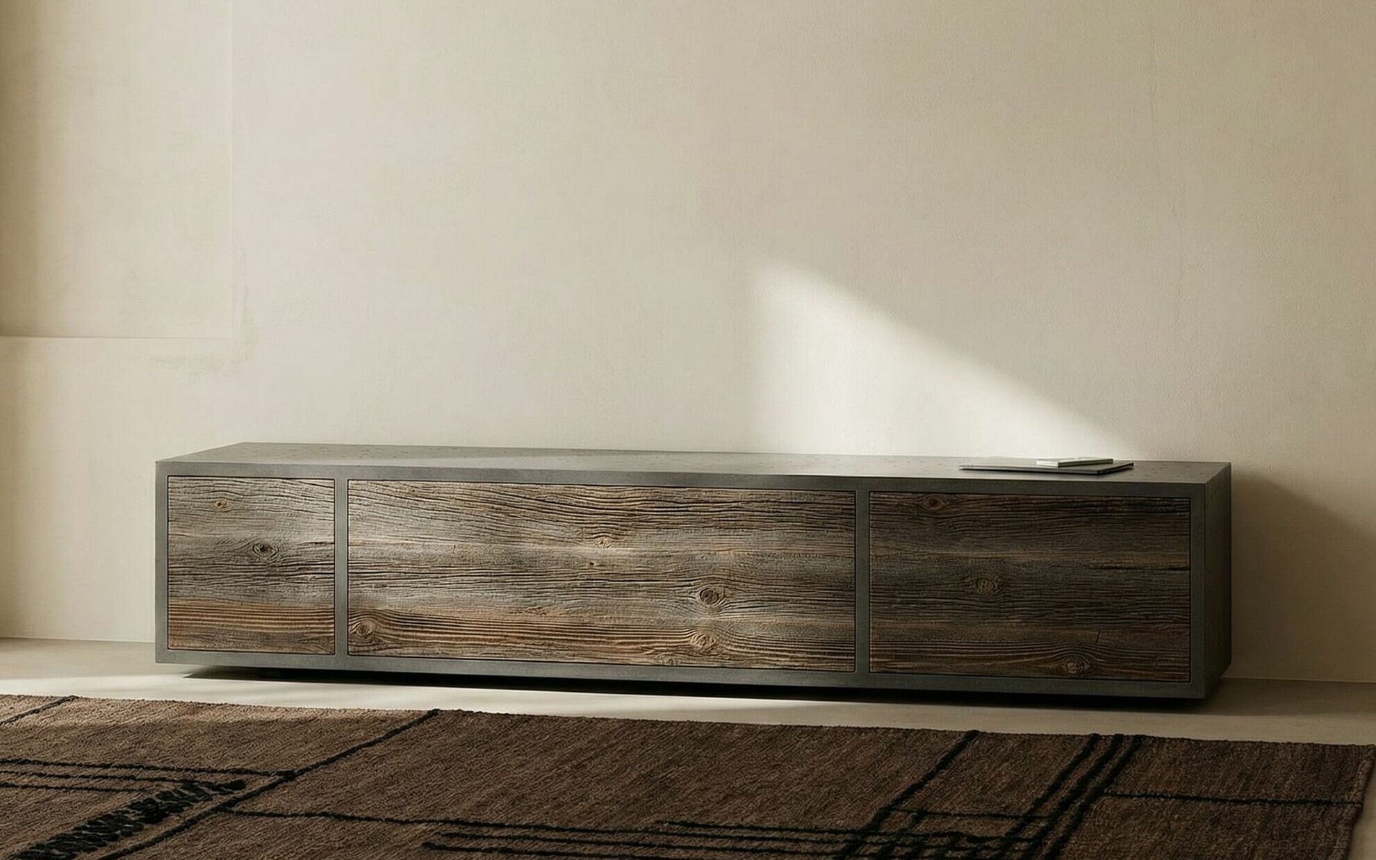 Beton-Lowboard mit Altholzfronten