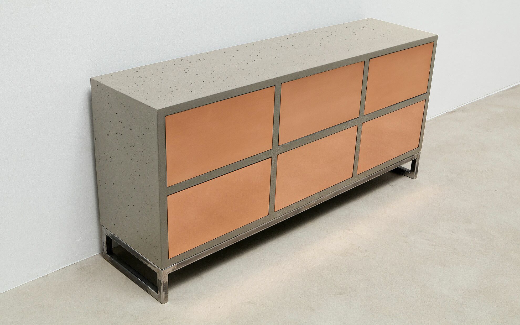 Beton-Sideboard naturgrau mit 6 Schubladen
