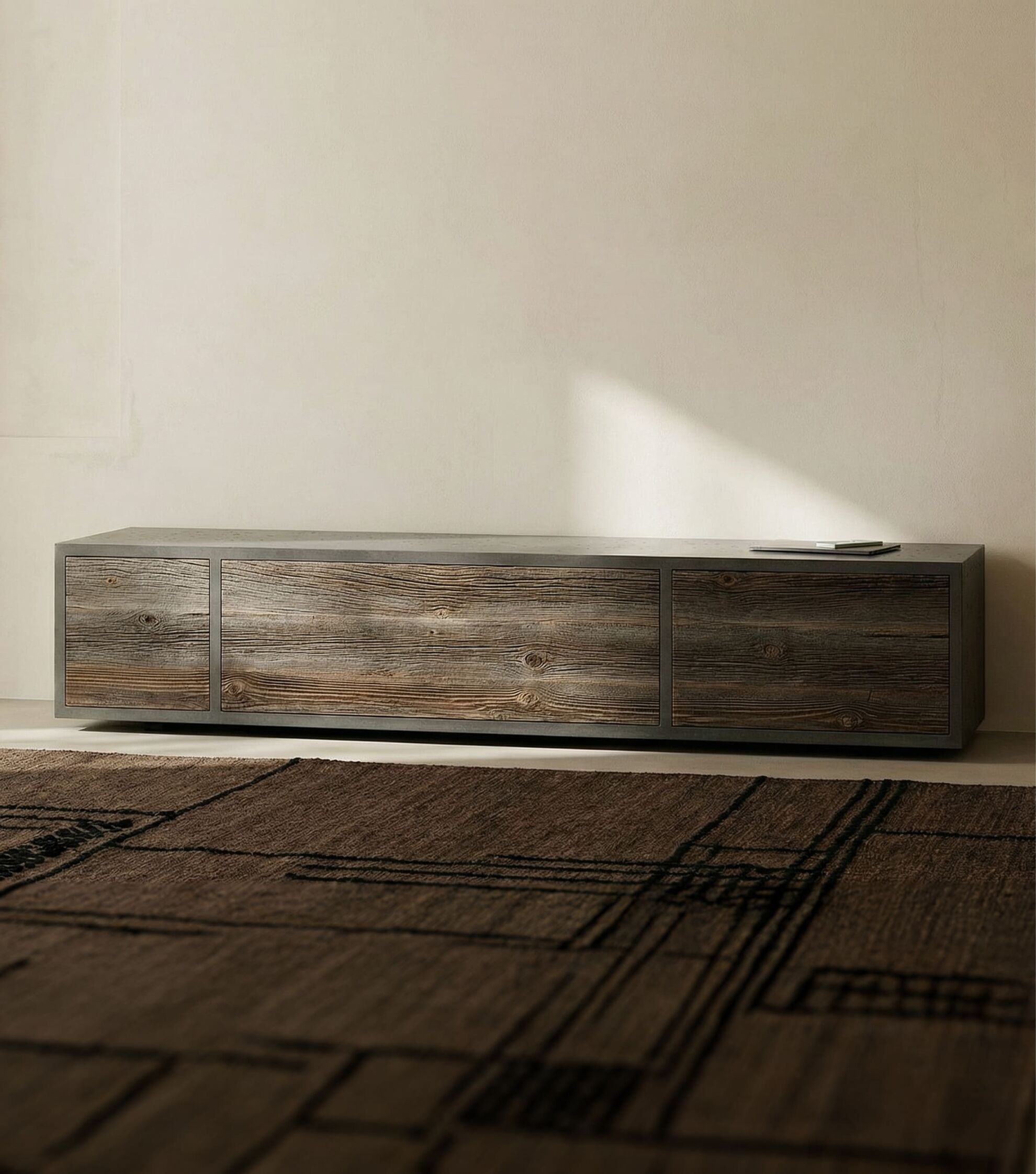 Beton-Lowboard mit Altholzfronten