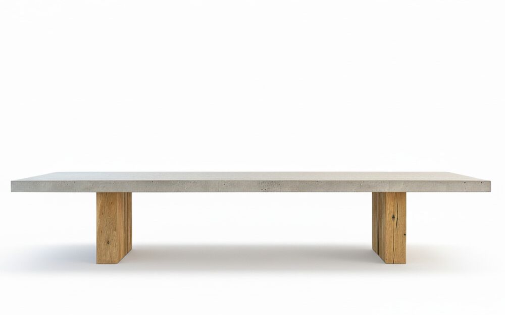 Betontisch mit Holzbeinen