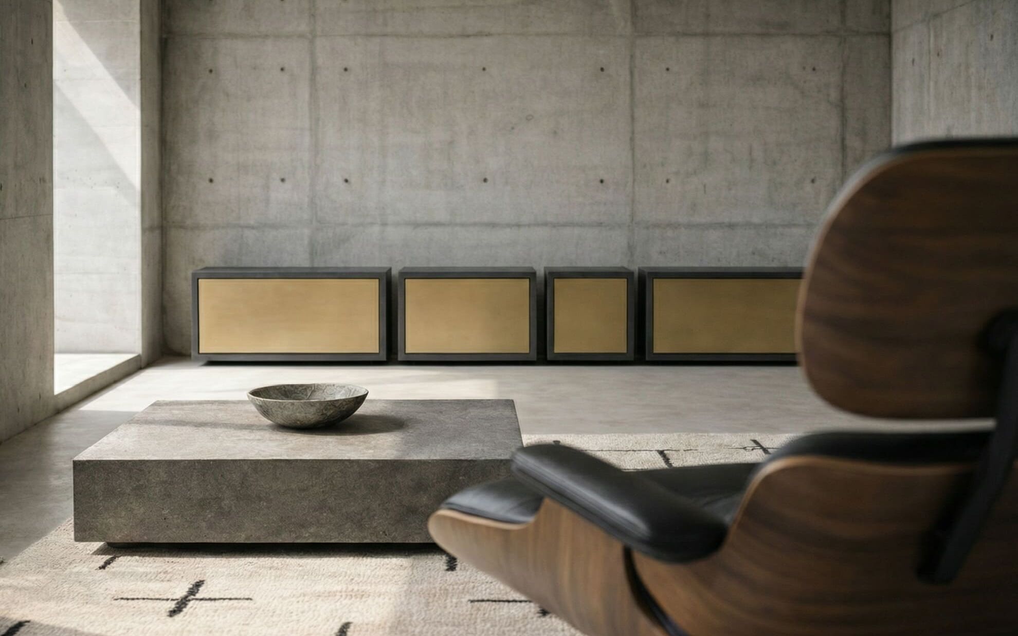 Serie Beton Lowboard gemischt anthrazit mit Schublade in Wohnzimmer