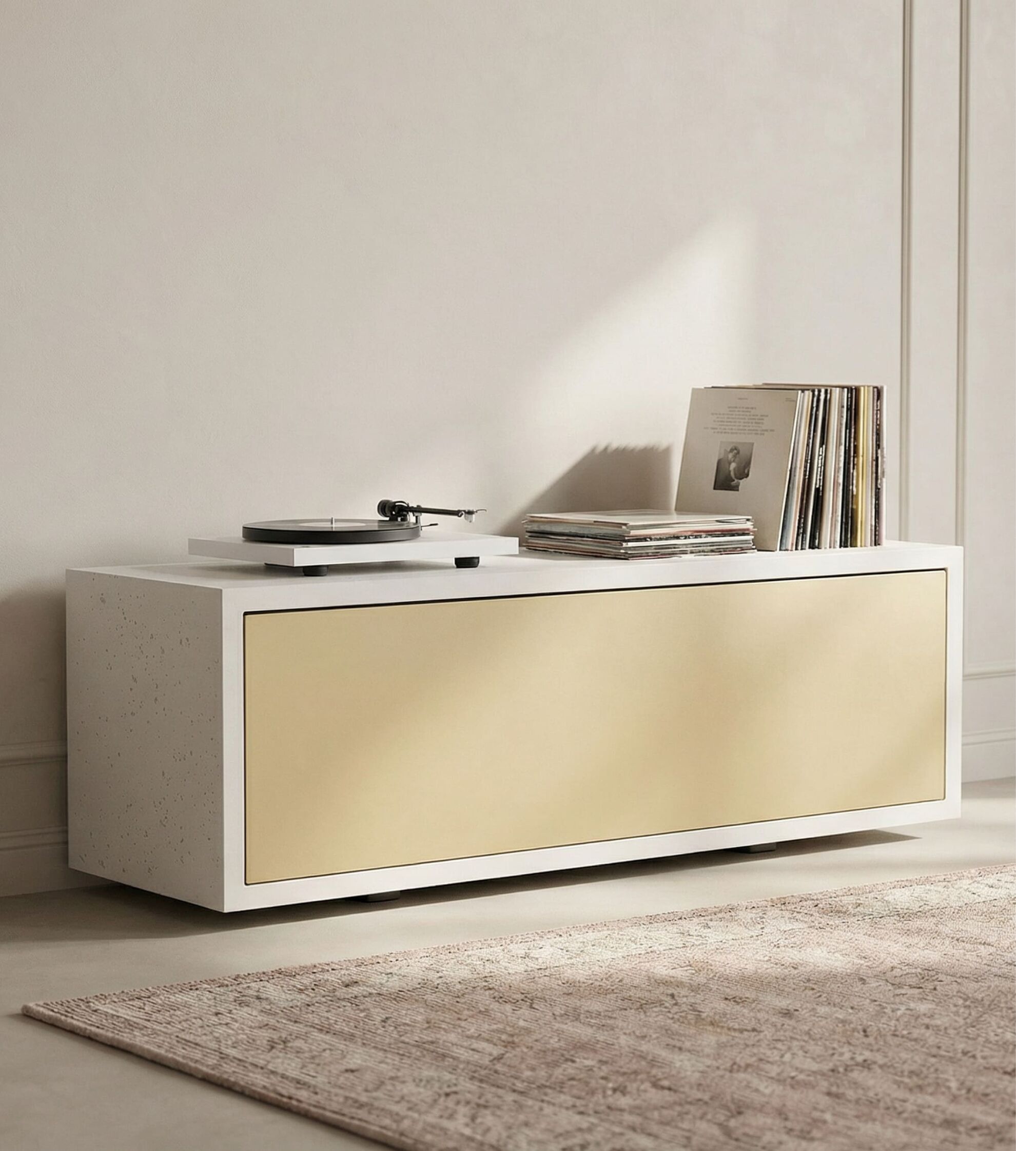 Beton-Lowboard mit Messing Schublade