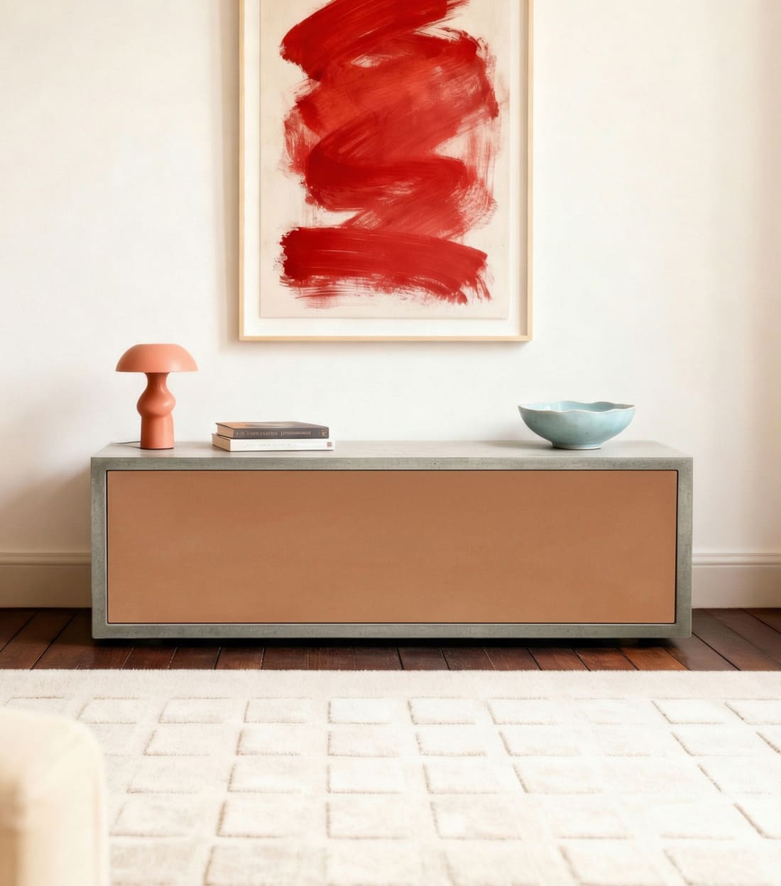 Beton-Lowboard, grau, Kupfer-Front, 40 cm